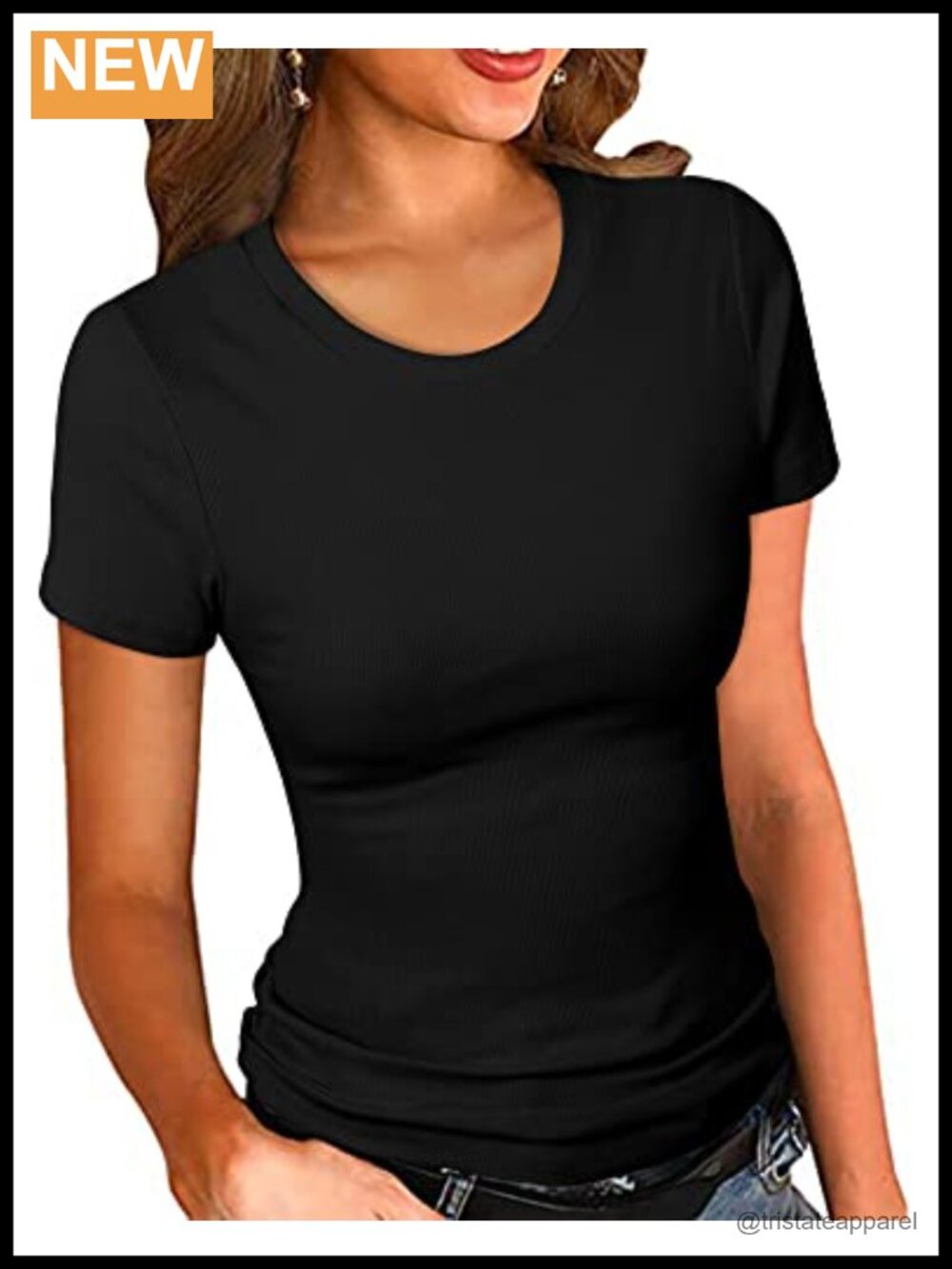 Women's Ribbed Knit Fitted Crew Neck Short Sleeve T-Shirt Summer Top